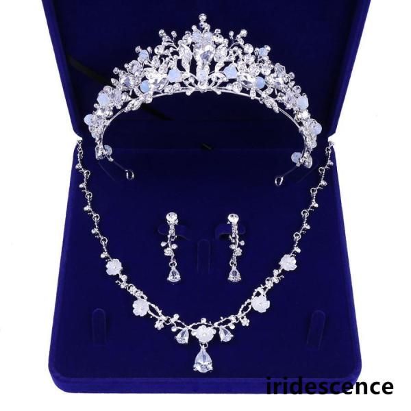 ウェディングティアラ ネックレス/イヤリング ブライダル ティアラ クリスタル ティアラ ウエディン...