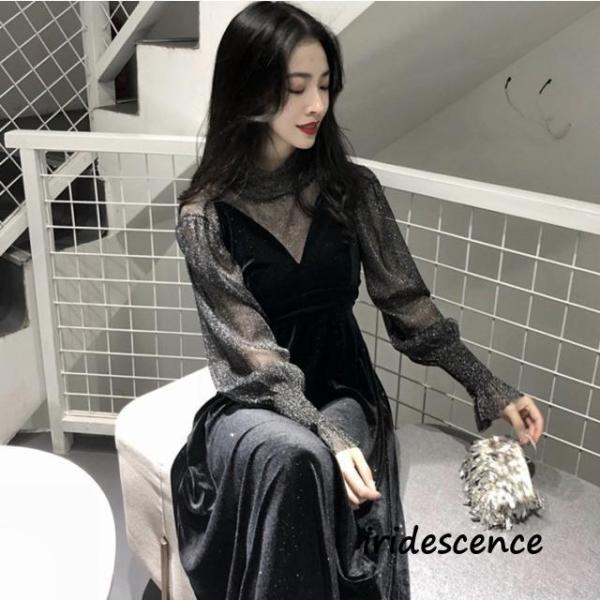 レディースファッション パーティードレス 結婚式 ドレス お呼ばれドレス ロング 袖あり 長袖 セッ...