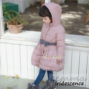 ロングコート子供 中綿コート キッズ かわいい 女の子コート ピンク 厚手 リボンベルト 綿入れ 3〜8歳｜iridescence