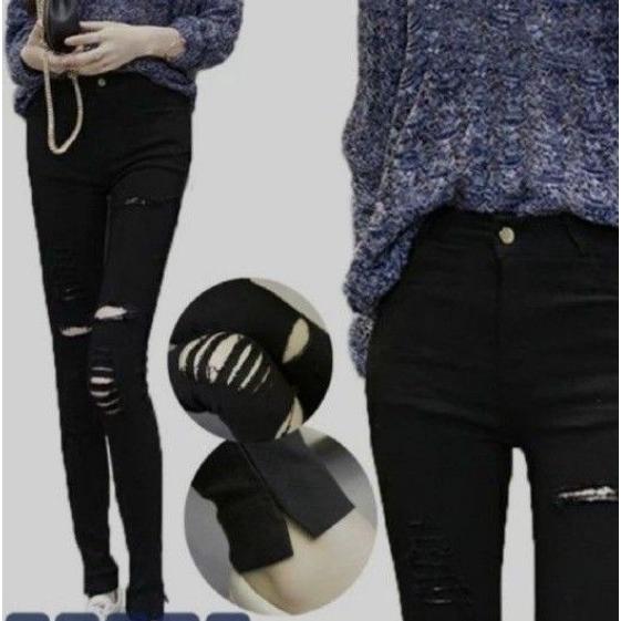 ダメージスキニーパンツ 穴あき ブラック ストレッチ パンツ ハイウエスト スキニー ズボン 可愛い...