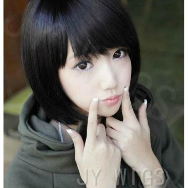 ウィッグ 自然 ショート ボブ レディース ブラック ネット 耐熱 人工 ネット付き 送料無料