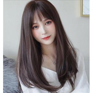 美品☆ブラウン 人毛ストレートロングウィッグ ダークブラウン 茶色 ロングストレート ウィッグ かつら