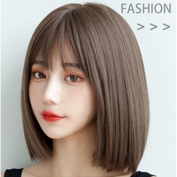 ウィッグ ストレート ダークブラウン ボブ ミディアム フルウィッグ ショート ブラウン 耐熱 自然...