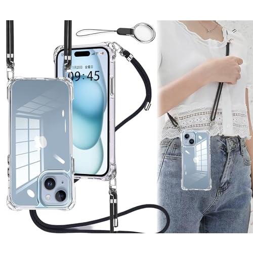 OJBSEN iPhone 15 用 ケース ストラップ2枚付き調節可能な ショルダー 肩がけ 首掛...