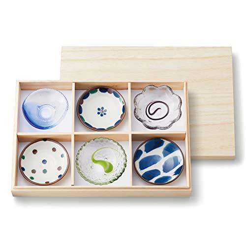 Dolce duo 小皿 豆皿 ガラス小鉢 沖縄風の柄6枚セット 木箱入り ギフト プレゼント CR...