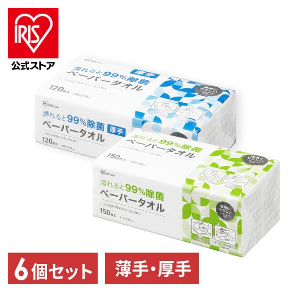 ペーパータオル 除菌 業務用 薄手 厚手 6個セット まとめ買い 除菌ペーパータオル 濡れると99％...