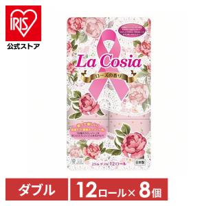 トイレットペーパー ダブル ラコシア プリントロール 108mm 25m 12ロール 8パック ピンク 再生紙 薔薇 LaCosia ローズの香り 丸富製紙