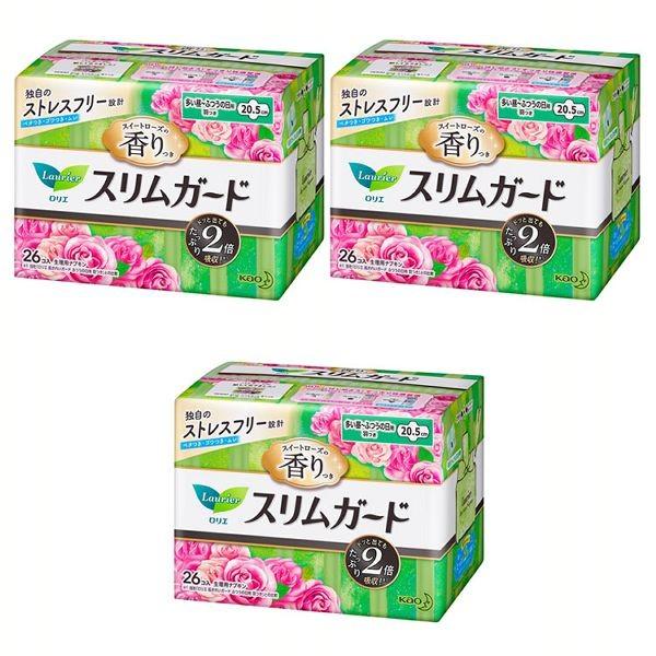 3個セット ロリエ スリムガード ローズ 多い昼〜ふつうの日 羽26コ入 花王