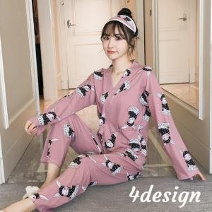 パジャマルームウェア上下セット甚平パジャマレディース婦人用部屋着ナイトウェア和装じんべい作務衣風長袖前開き前合わせロングパンツ