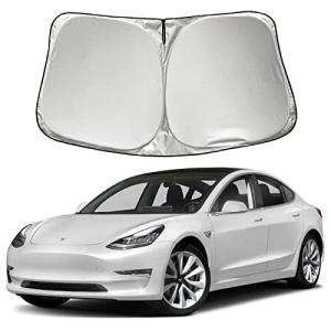 新型 テスラ モデル3 専用 サンシェード フロントガラス用 パラソル 車用サンシェード UVカット 日よけ 車中泊 折り畳み式 カスタム パーツ (
