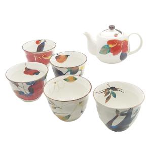 煎茶道具 煎茶器セット 京焼き 色絵 唐子 高野昭阿弥作 5客組湯のみ 宝