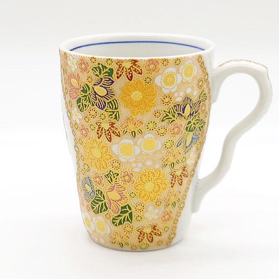 九谷焼 マグカップ 極上花詰 陶器 和食器 焼き物 日本製 御祝い 金色 花柄 米寿 記念品 おしゃ...