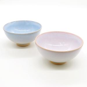 萩焼 つぼみ飯碗ペア 夫婦茶碗 お茶碗 茶碗 日本製 陶器 焼き物 和食器 ピンク ブルー 結婚祝い 記念品 かわいい おしゃれ