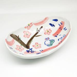 夕立窯 幸せぴょん ごちそう皿 うさぎ 角皿 盛皿 大皿 日本製 和食器