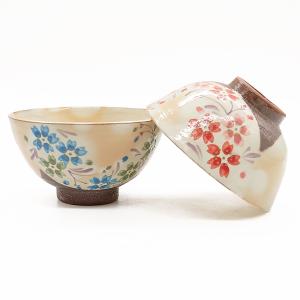 京焼 清水焼 お茶碗 ペア 櫛目 草花 花柄 夫婦茶碗 結婚祝い おしゃれ