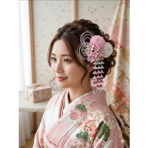 桜の下君思ふ【一越ちりめん つまみ細工 髪飾り】...の商品画像