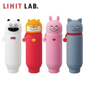 リヒトラブ LIHIT LAB. スタンド ペンケース UG-7712 立つ 韓国 かわいい おしゃれ 女子 大容量 キャラクター シリコン ネコ 女子高校生 女子大学生 アニマル