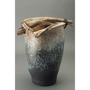 窯変たわみ傘立 （信楽焼・陶器・傘立・梅雨・玄関・B042-03） : 風の