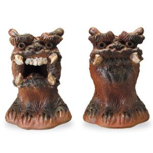 沖縄 壷屋焼 シーサー 阿吽 美ら島 やちむん 焼物 育陶園 縁起物