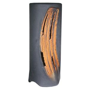 黒地丸筒燈 (防水ライト付) 信楽焼 陶器 置物 照明 灯り 屋外用