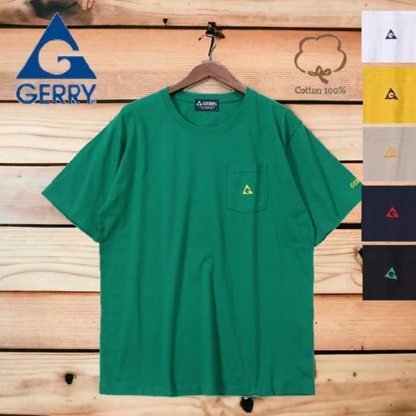 【GERRY】  gerry ジェリー Tシャツ ポケット付きTシャツ ロゴ刺繍 半袖 アウトドア ...