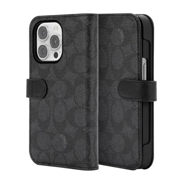 コーチ iPhone14 Pro ケース 手帳型 Signature C Black [並行輸入品]