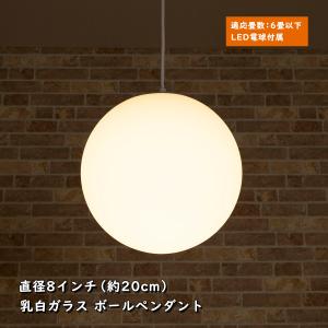 倍々 10倍 天井照明 1灯 フロスト ガラスペンダントライト 8インチ 直径20cm ボール型 球形 シンプル W-7101