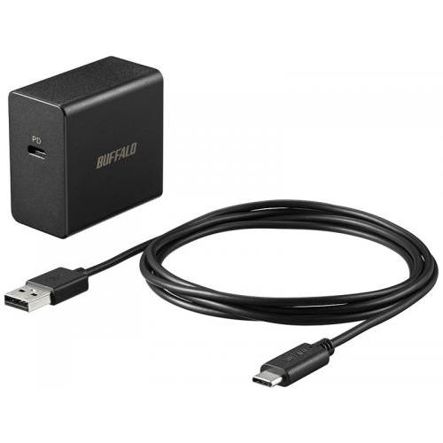 BUFFALO BSACPD4500BK PC用USB電源アダプター PD45W 1ポート ケーブル...