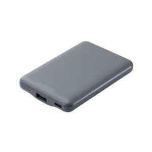 ELECOM DE-C45-5000DGY モバイルバッテリー/リチウムイオン電池/薄型/15W出力/5000mAh/USB Type-C入出力1ポート/USB-A出力1ポート/ダークグレー｜is-link