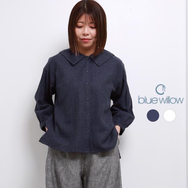 【SALE 20%OFF】 blue willow コットンリネンセーラーカラーブラウス レディース...