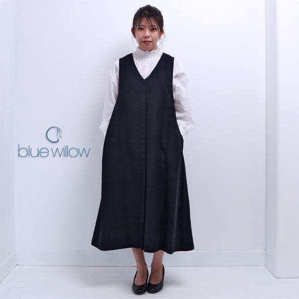 blue willow コットンリネン比翼開きジャンパースカート レディース ブルーウィロー 01E...