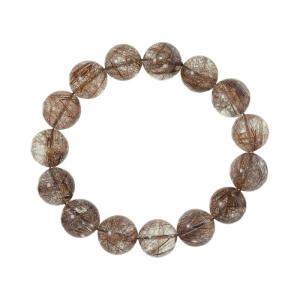 ルチルクォーツ ブレスレット シルバールチルクォーツ AAA （ブラジル産） 15〜16mm 15玉 No.15