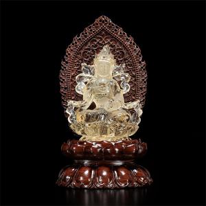 水晶 彫刻 観音様 (天然シトリン) 木製台付...の詳細画像1