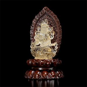 水晶 彫刻 観音様 (天然シトリン) 木製台付...の詳細画像2