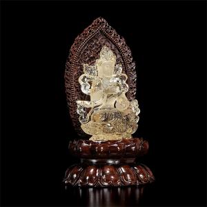 水晶 彫刻 観音様 (天然シトリン) 木製台付...の詳細画像3