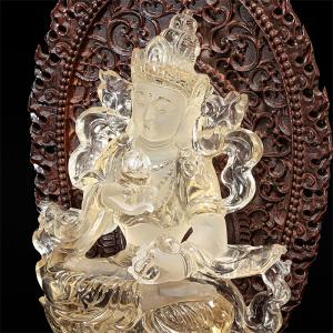 水晶 彫刻 観音様 (天然シトリン) 木製台付...の詳細画像4