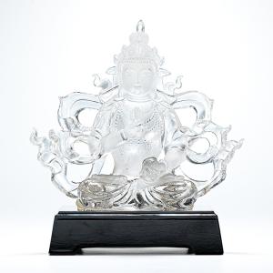 水晶 彫刻 観音様 （天然水晶） 木製台付 No.75