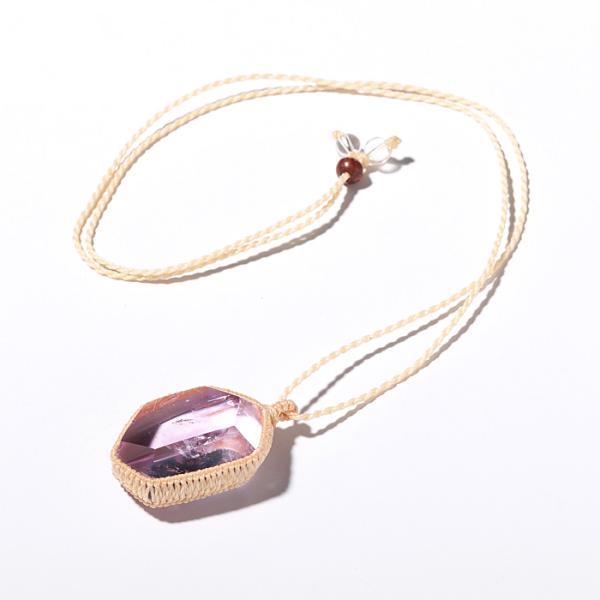 アメジスト ネックレス レインボーアメジスト マクラメ編み ベージュ No.17