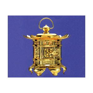 六角吊下灯籠 猫足型 銅地箔押し 1尺