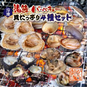 □海鮮バーベキュー 貝たっぷり4種セット（ホタテ10・はまぐり10・さざえ16・大アサリ1kg・特製タレ*2個）★[冷凍BBQ]