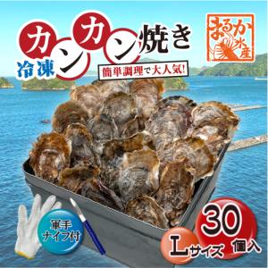 □[牡蠣のカンカン焼き]冷凍 殻付き牡蠣／桃こまち Lサイズ 30個（セット:1缶入）