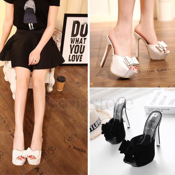 厚底 ミュール チャンキーヒール レディース ハイヒール 春夏 美脚 リボン スエード調 歩きやすい...