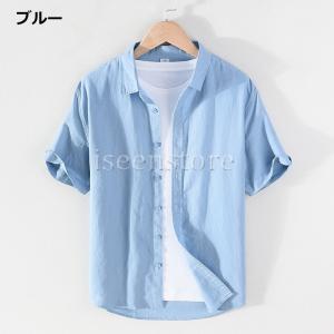 サマーシャツ メンズ 亜麻 リネンシャツ 半袖...の詳細画像5