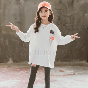 韓国子供服 子ども服 キッズ 女の子 トップス カットソー Tシャツ 長袖 カジュアル ロゴプリント...