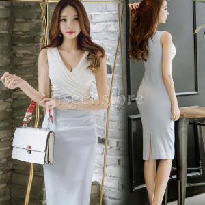 ノースリーブワンピース タイト 膝丈 クロスデザ...の商品画像