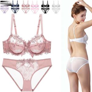 セクシー ランジェリー ベビードール 女性 インナー 下着 薄型 ノーカップ レース 透け感 ブラジャー＆ショーツセット ブラ&ショーツ ワイヤー 3/4 誘惑下着