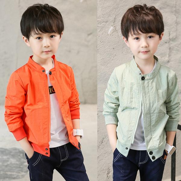 子供ジャケットコート アウター キッズ ジュニア 男の子 春夏薄手ジャケット 無地　スタジャン ジッ...