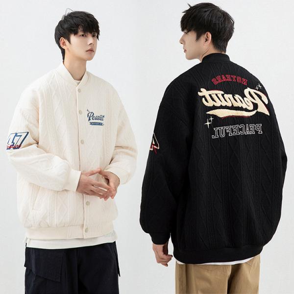 刺繍ジャケット メンズ アウター ブルゾン ニットライク スカジャン おしゃれ スタジアムジャンパー...