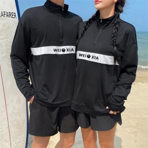 ペア水着 2点セット メンズ レディース カップルお揃い上下セット 長袖 ラッシュガード サーフパンツ ショートパンツ UVカット 体型カバー 日焼け止め 恋人水着