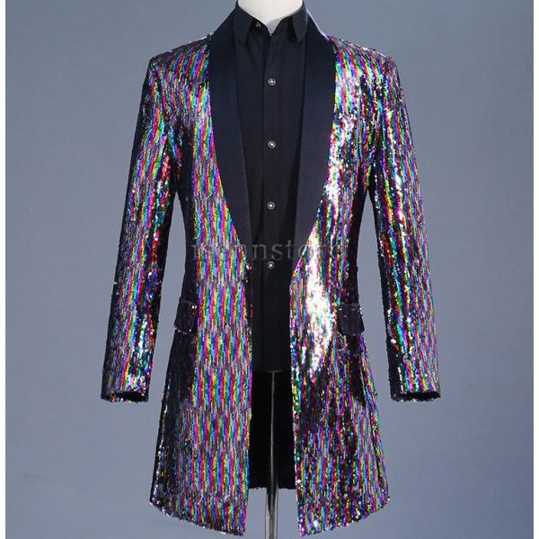 人気 メンズ 演出服 スパンコール ロングコート ダンス衣装 タキシード 司会者 カラオケジャケット...